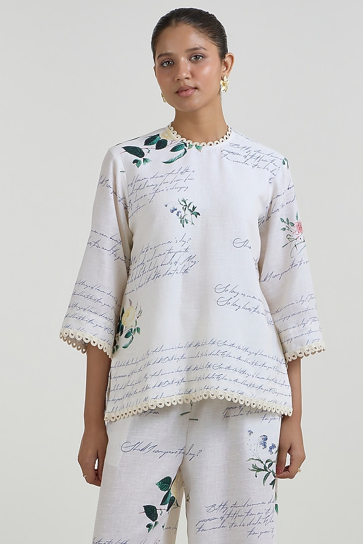 Ivory Linen Blend Printed Co-Ord Set by Sobariko at Pernia's Pop Up Shop