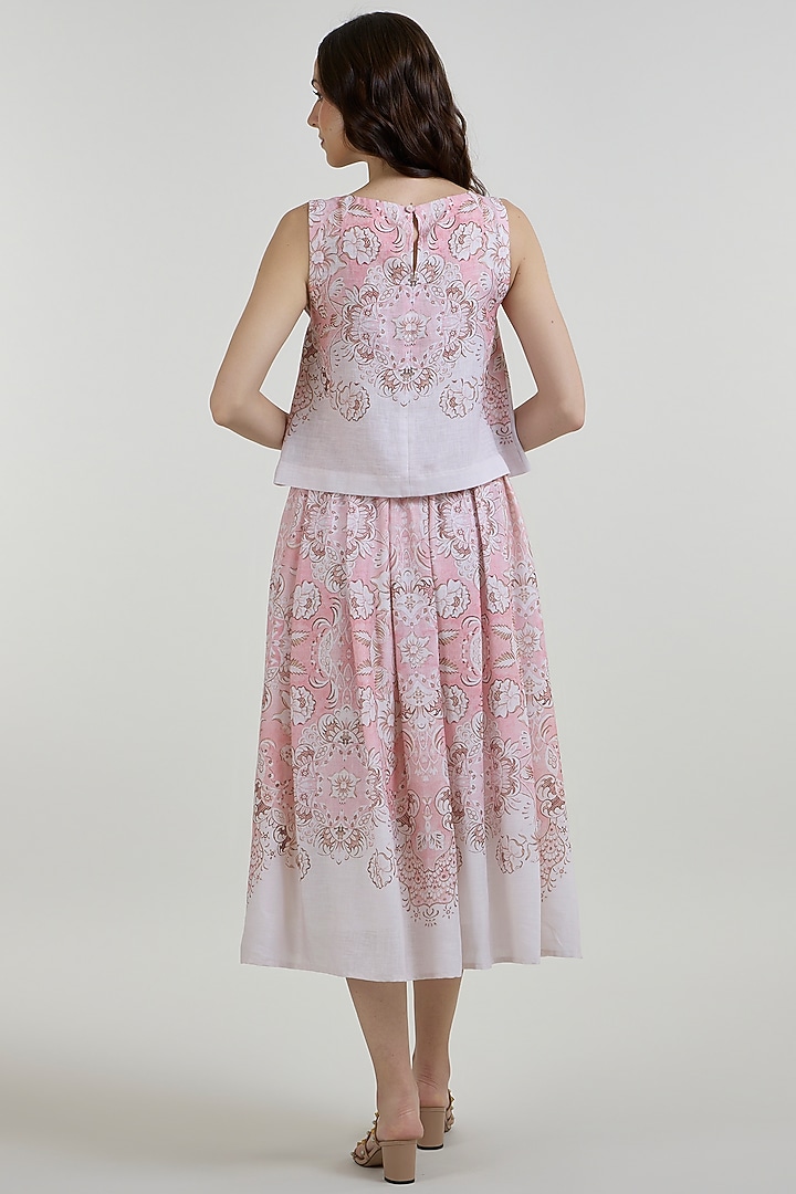 Multi-Colored Linen Blend Printed Midi Skirt Set by Sobariko at Pernia's Pop Up Shop