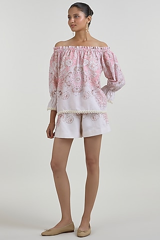 Multi-Colored Linen Blend Printed Co-Ord Set by Sobariko