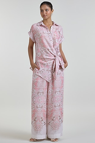 Multi-Colored Linen Blend Printed Co-Ord Set by Sobariko
