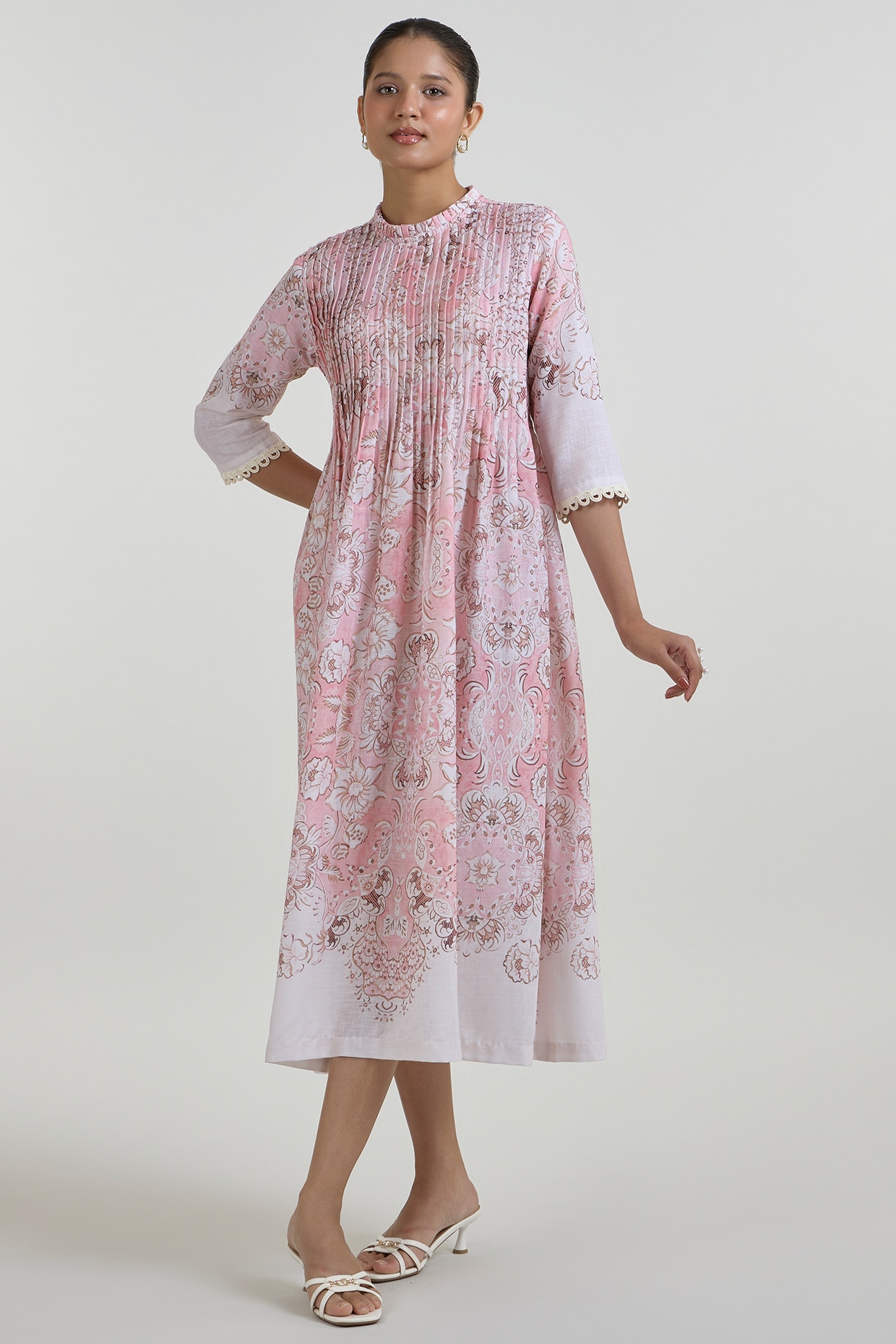 Sobariko Multi-Colored Linen Blend Printed Midi Dress