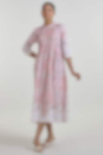 Multi-Colored Linen Blend Printed Midi Summer Dress by Sobariko at Pernia's Pop Up Shop