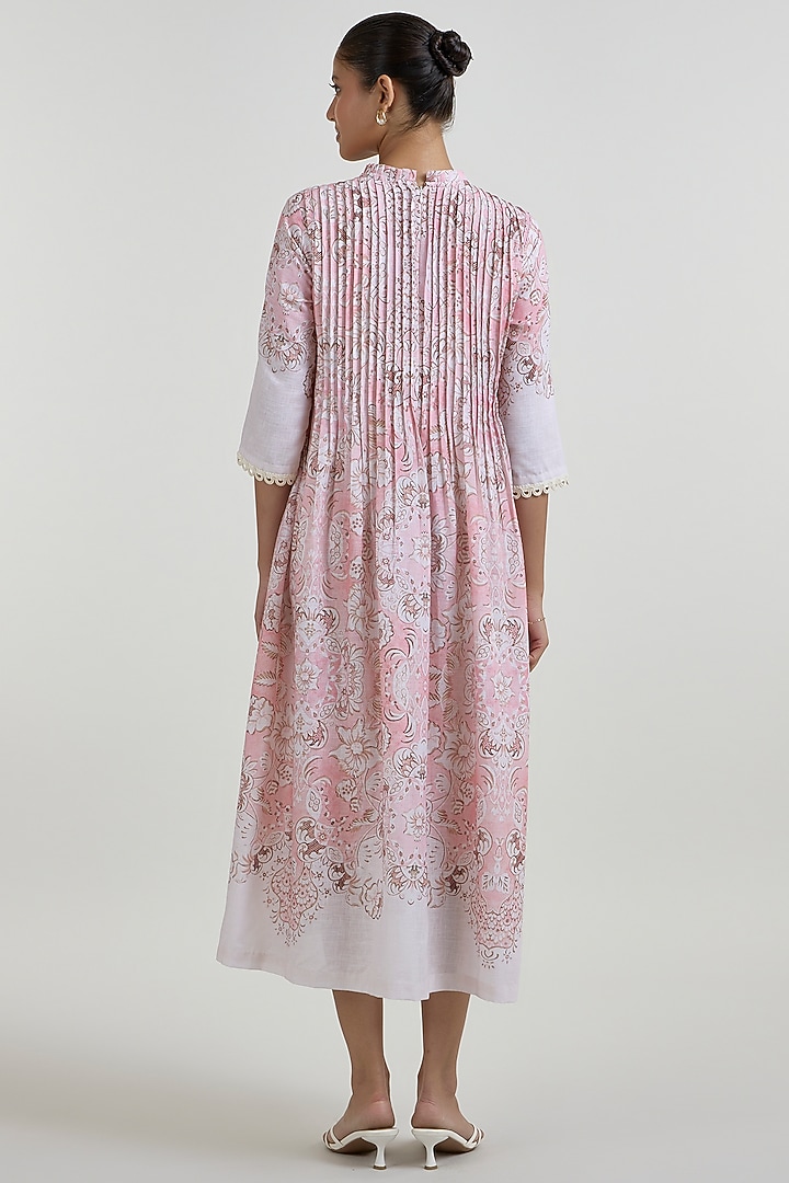 Multi-Colored Linen Blend Printed Midi Summer Dress by Sobariko at Pernia's Pop Up Shop