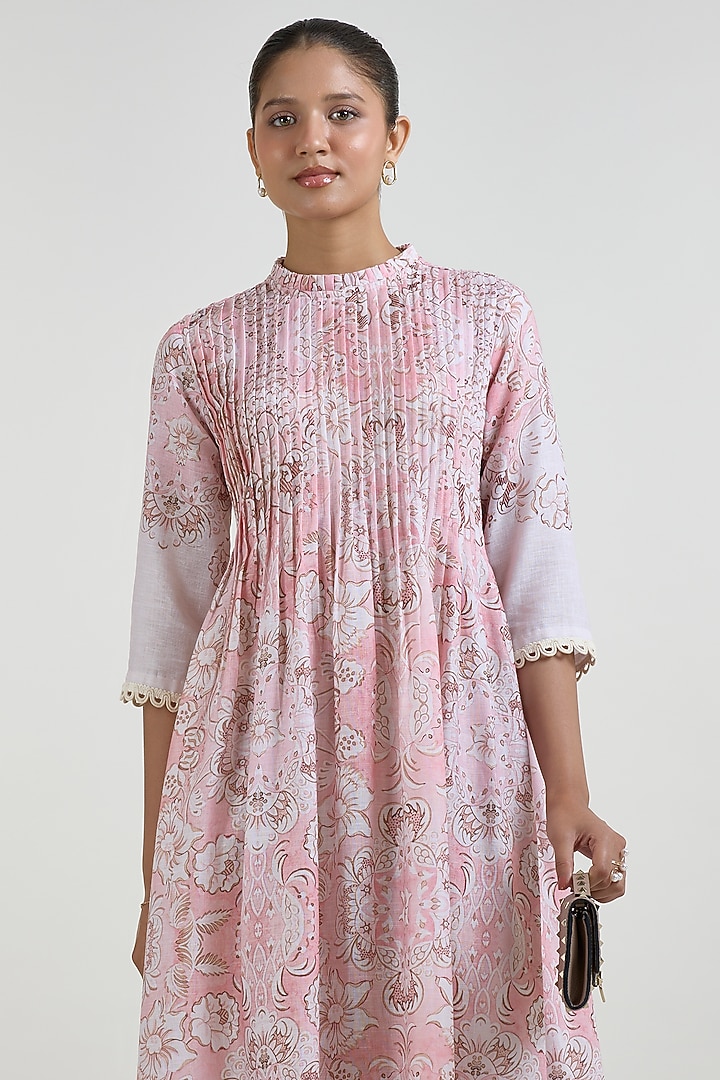 Multi-Colored Linen Blend Printed Midi Summer Dress by Sobariko at Pernia's Pop Up Shop