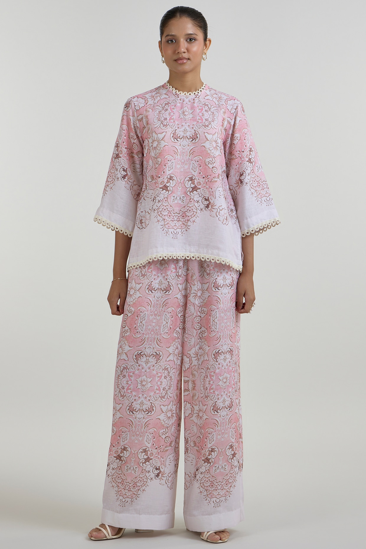Sobariko Multi-Colored Linen Blend Floral Printed Co-Ord Set