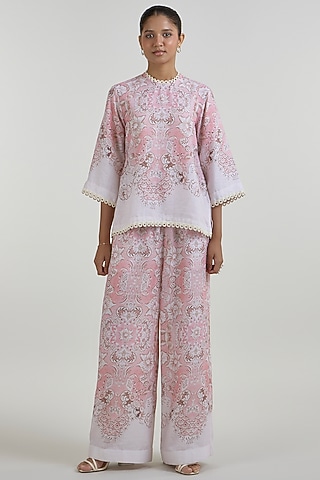 Multi-Colored Linen Blend Floral Printed Co-Ord Set by Sobariko