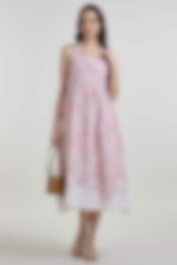 Multi-Colored Linen Blend Floral Printed Halter Midi Summer Dress by Sobariko at Pernia's Pop Up Shop