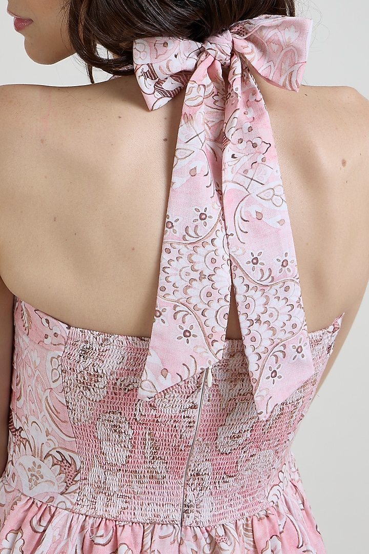 Multi-Colored Linen Blend Floral Printed Halter Midi Summer Dress by Sobariko at Pernia's Pop Up Shop
