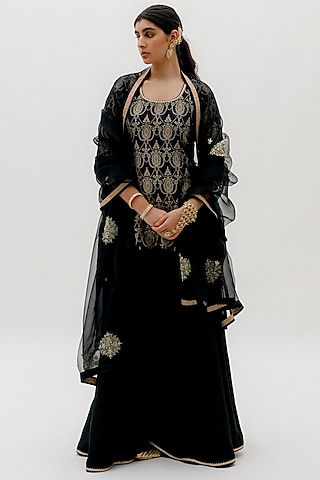 Black Banarsi Brocade Kurta Set by Sobariko
