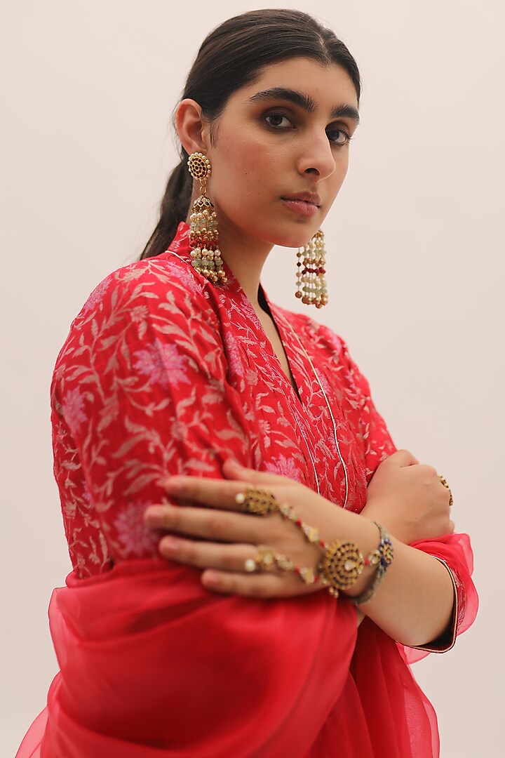 Red Banarasi Wedding Sharara Set by Sobariko at Pernia's Pop Up Shop
