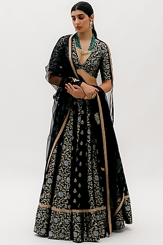 Black Embroidered Lehenga Set by Sobariko