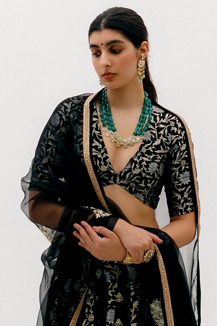 Black Embroidered Wedding Lehenga Set by Sobariko at Pernia's Pop Up Shop