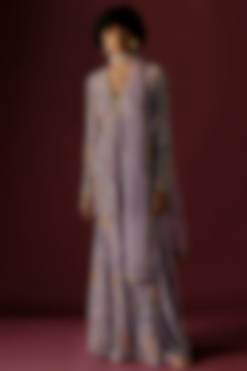 Lavender Floral Printed Party Wear Sharara Set by Sobariko at Pernia's Pop Up Shop