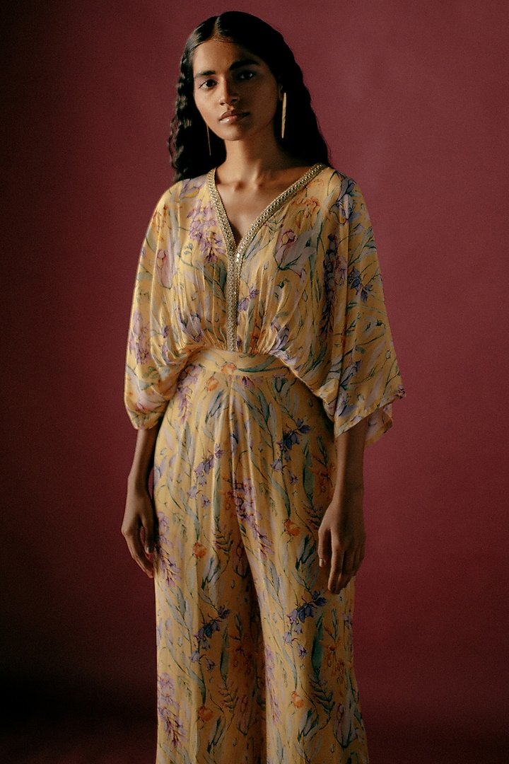 Yellow Floral Printed Jumpsuit by Sobariko at Pernia's Pop Up Shop