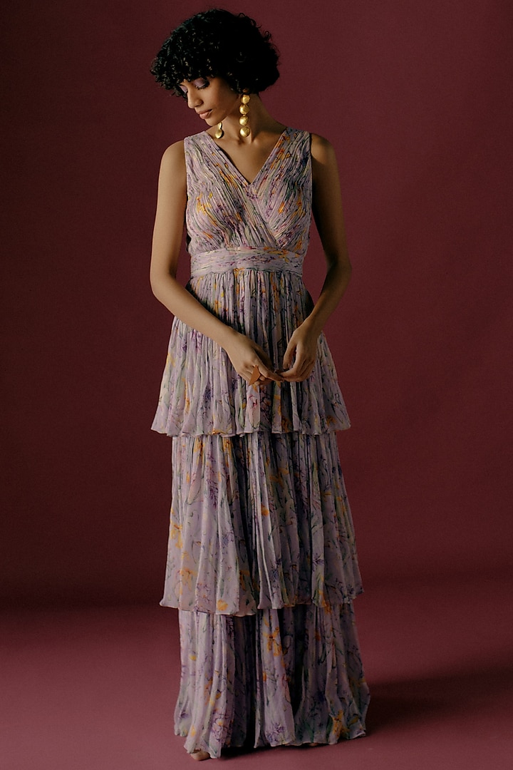 Purple Printed Maxi Dress by Sobariko
