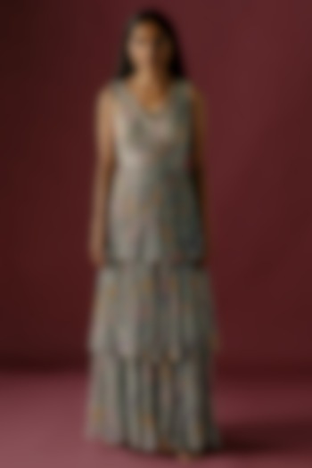 Teal Printed Maxi Dress by Sobariko