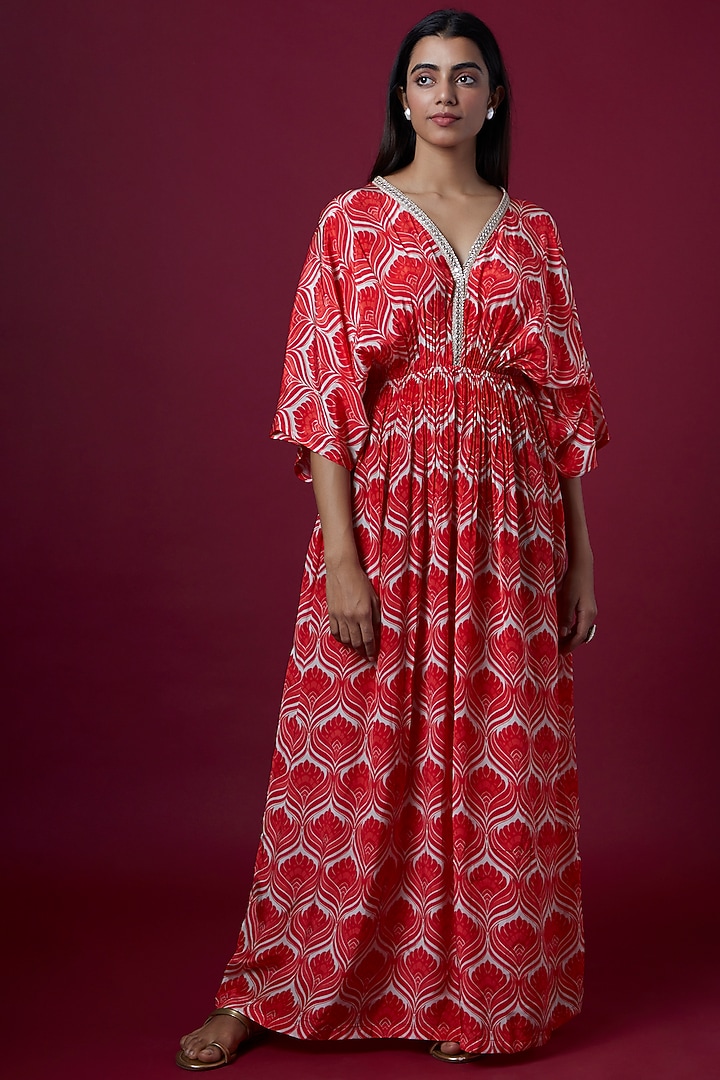 Red Geometric Printed Jumpsuit by Sobariko at Pernia's Pop Up Shop