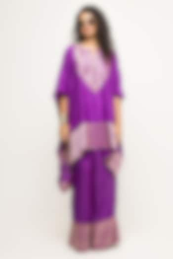 Purple Pure Silk Asymmetric Kurta Set by Sobariko at Pernia's Pop Up Shop