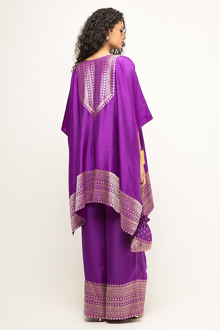 Purple Pure Silk Asymmetric Kurta Set by Sobariko at Pernia's Pop Up Shop