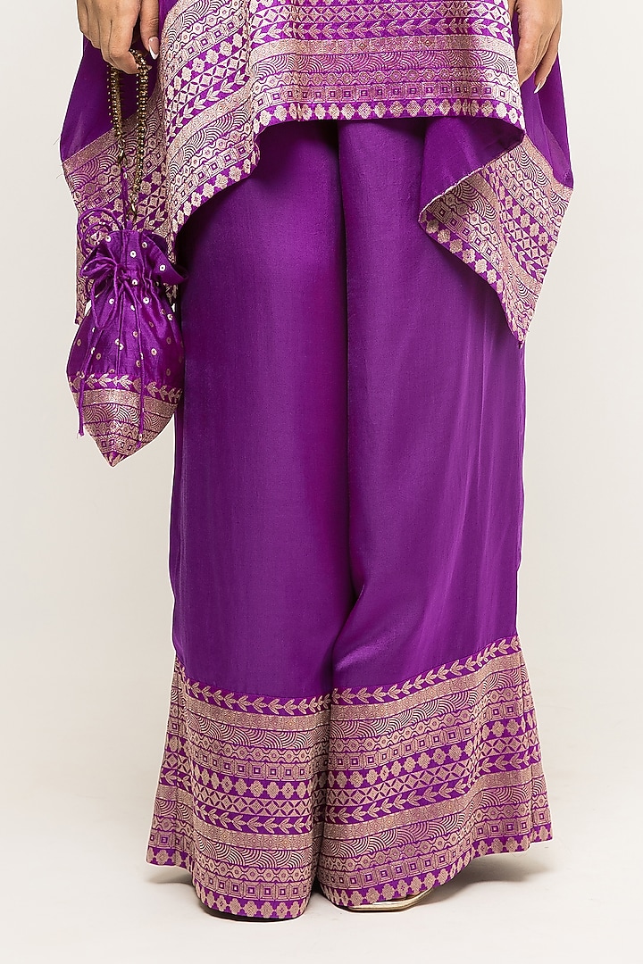 Purple Pure Silk Asymmetric Kurta Set by Sobariko at Pernia's Pop Up Shop