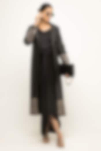 Black Satin Asymmetric Jacket Dress by Sobariko at Pernia's Pop Up Shop