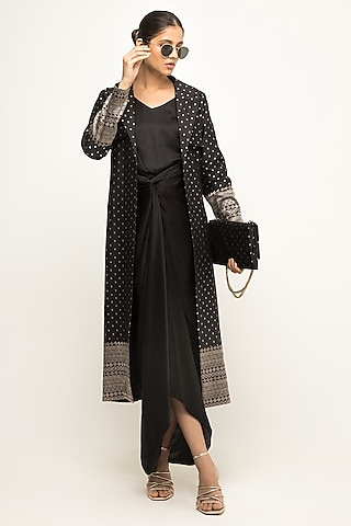 Black Satin Asymmetric Jacket Dress by Sobariko