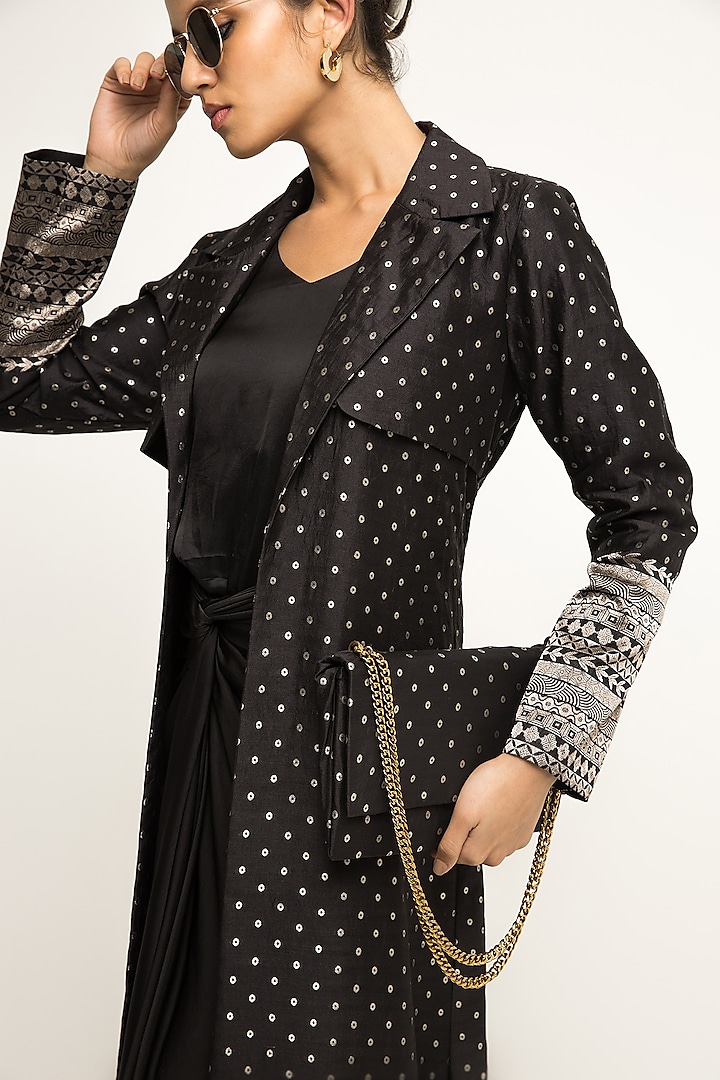 Black Satin Asymmetric Jacket Cocktail Dress by Sobariko at Pernia's Pop Up Shop