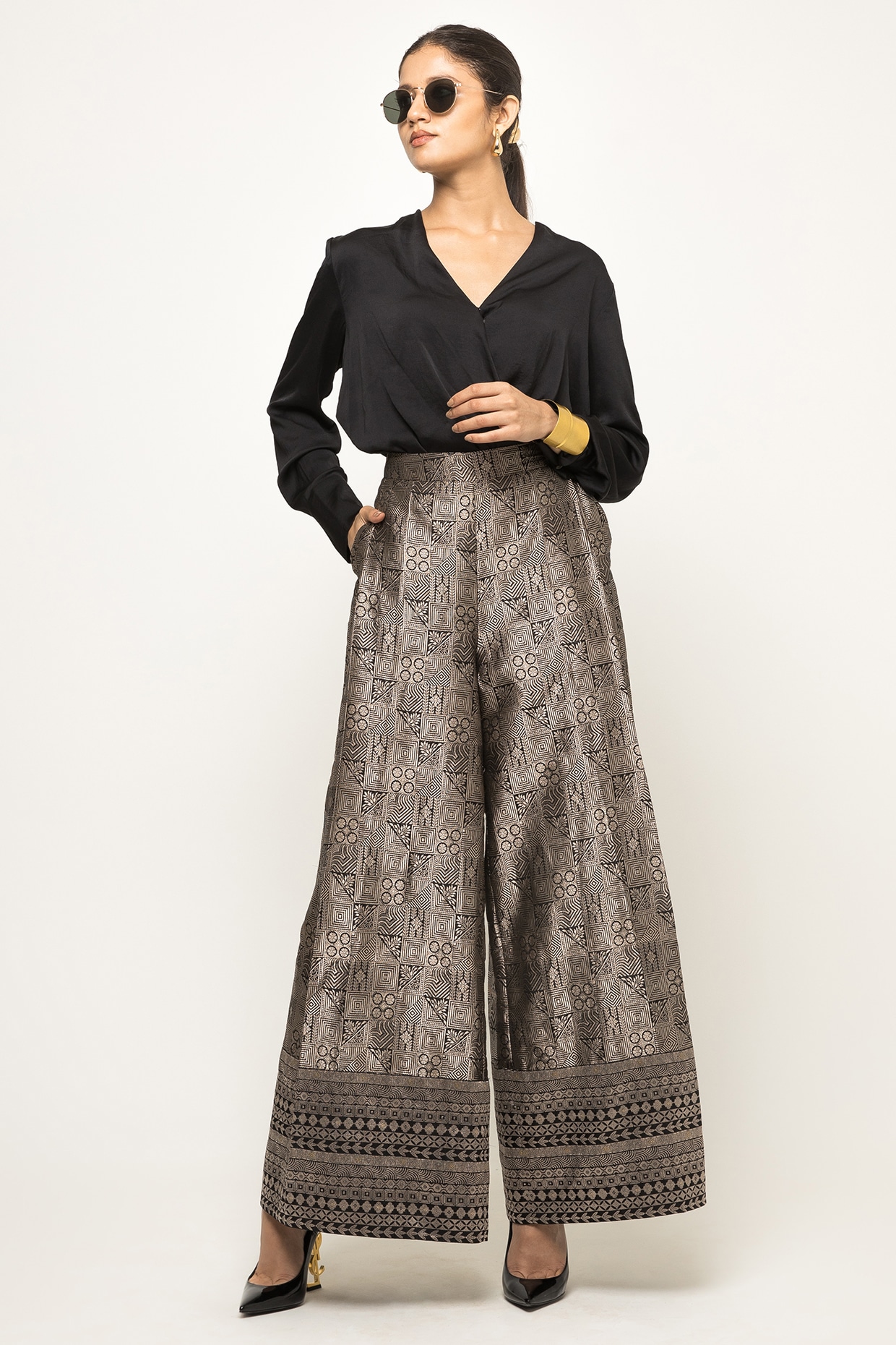 Black Brocade Pant Set by Sobariko at Pernia's Pop Up Shop 2025