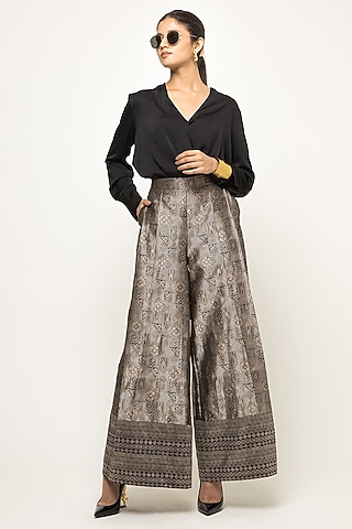 Black Brocade Pant Set by Sobariko