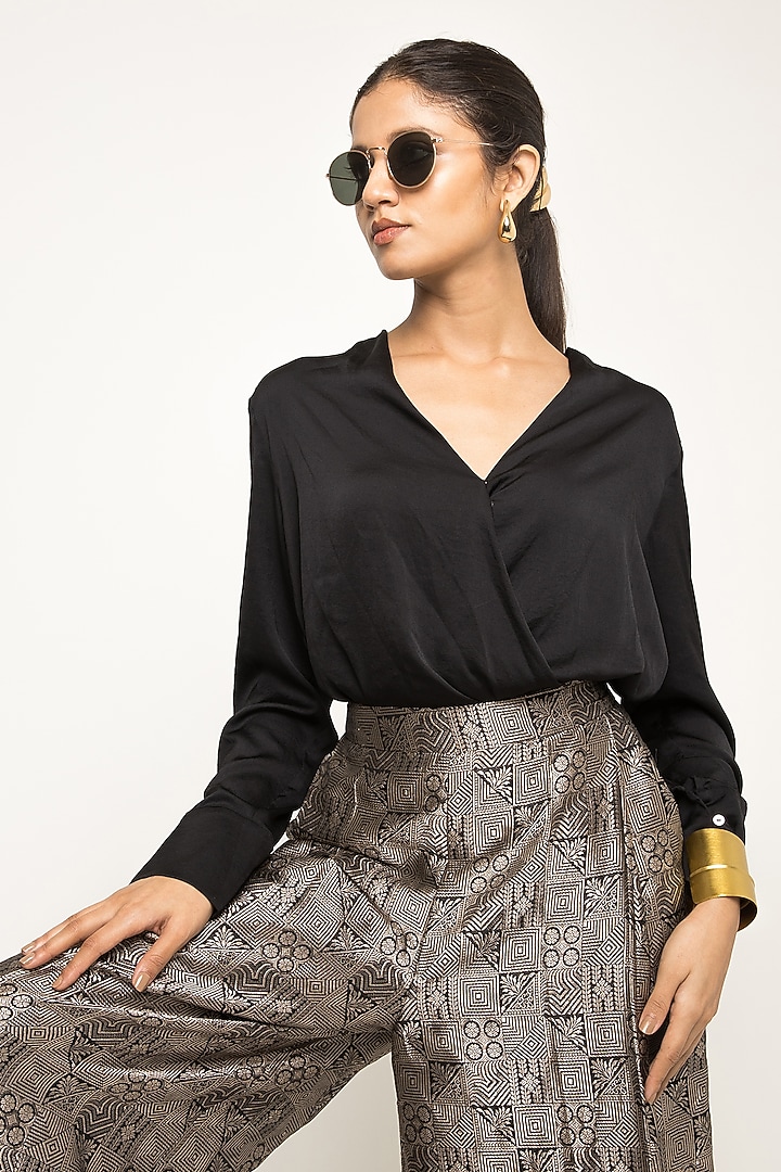 Black Brocade Pant Set by Sobariko at Pernia's Pop Up Shop