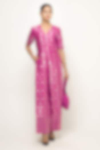 Pink Handwoven Brocade Jaal Jumpsuit by Sobariko at Pernia's Pop Up Shop