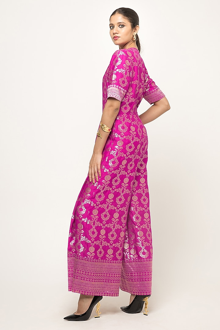 Pink Handwoven Brocade Jaal Jumpsuit by Sobariko at Pernia's Pop Up Shop