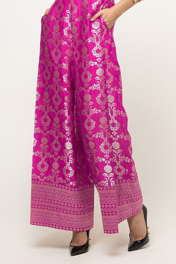 Pink Handwoven Brocade Jaal Jumpsuit by Sobariko at Pernia's Pop Up Shop
