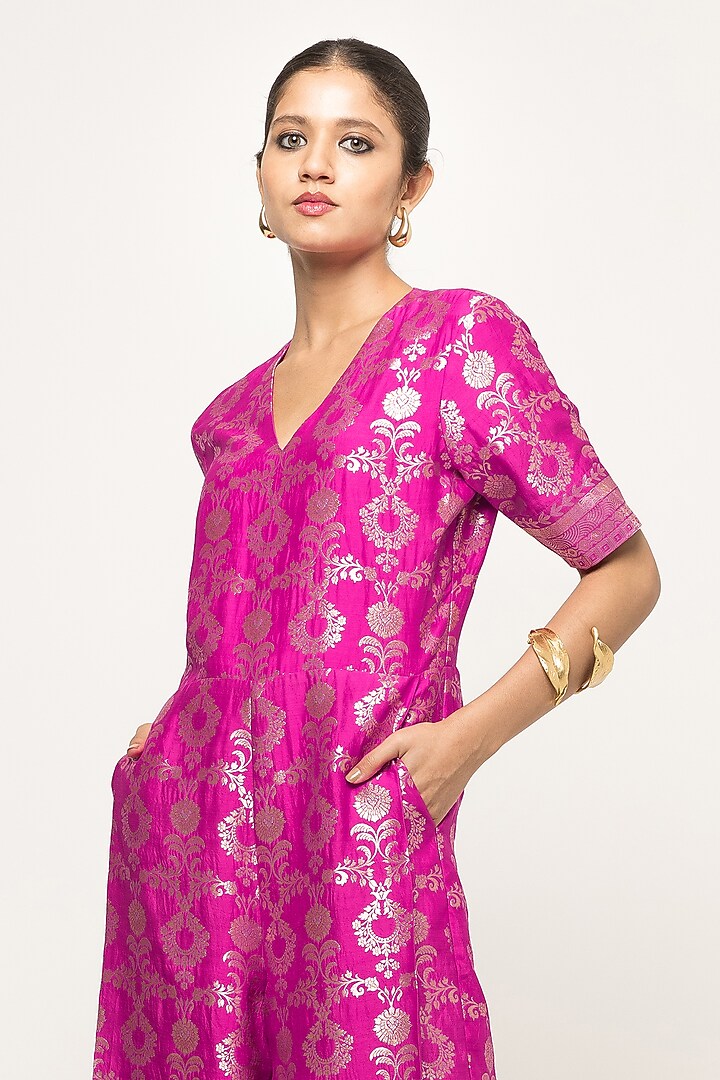 Pink Handwoven Brocade Jaal Jumpsuit by Sobariko at Pernia's Pop Up Shop