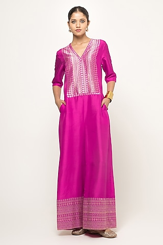 Pink Pure Silk Jumpsuit by Sobariko
