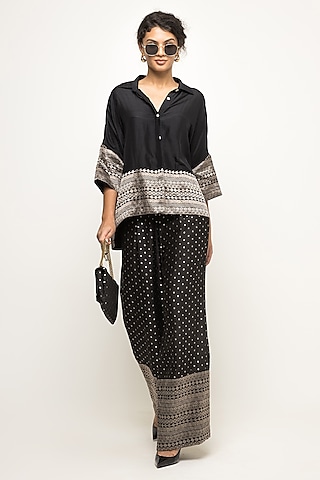 Black Brocade Pant Set by Sobariko