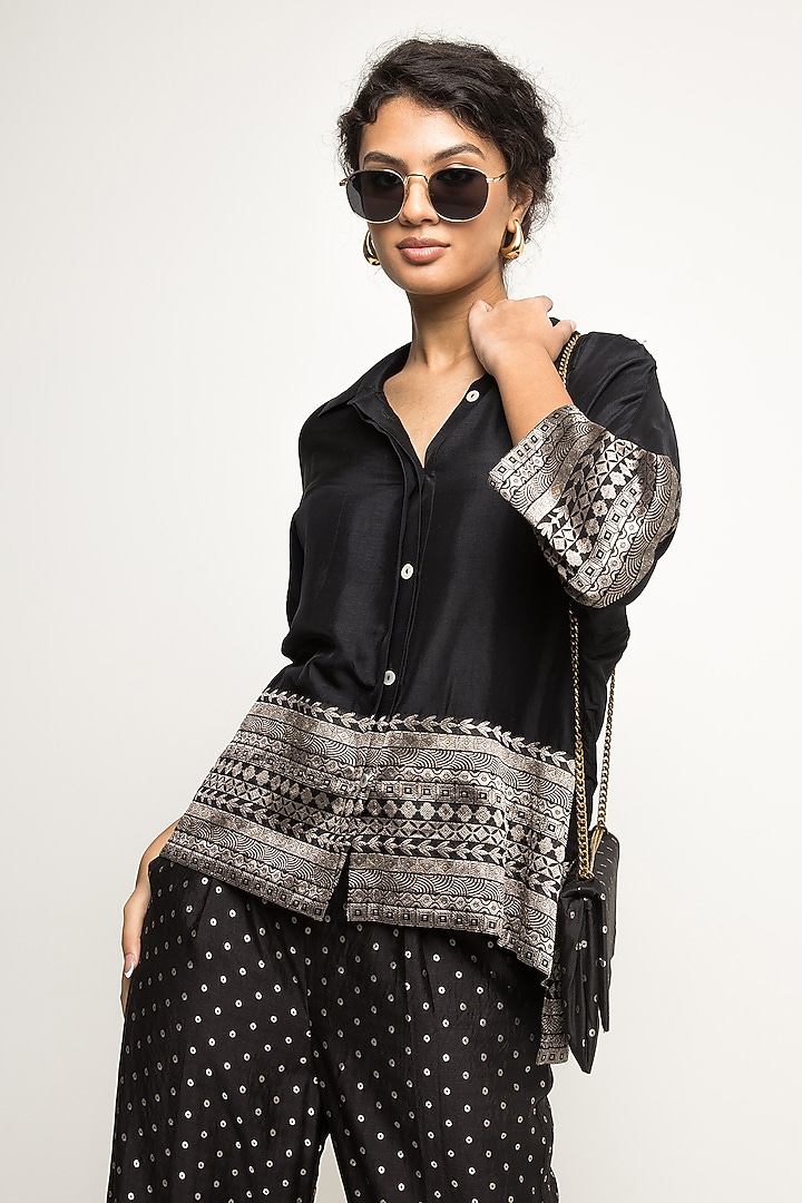 Black Brocade Pant Set by Sobariko at Pernia's Pop Up Shop