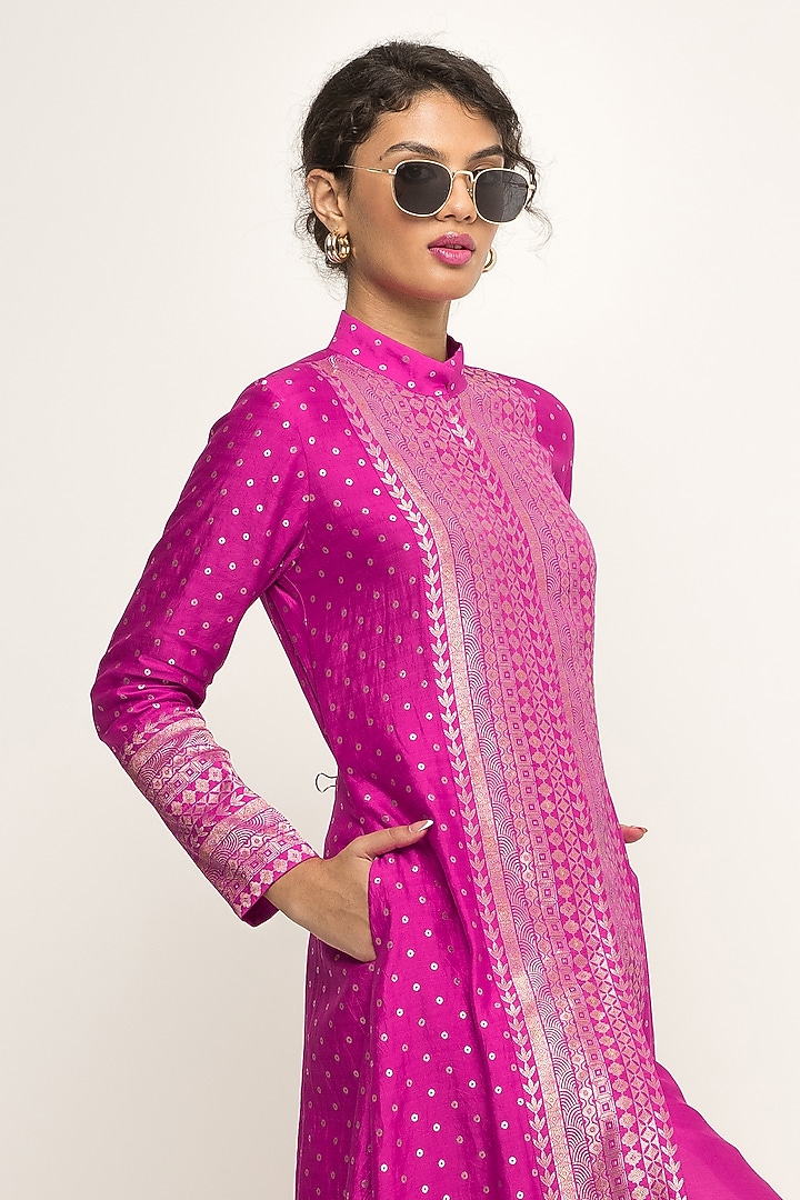 Pink Silk & Satin Long Jacket Set by Sobariko at Pernia's Pop Up Shop