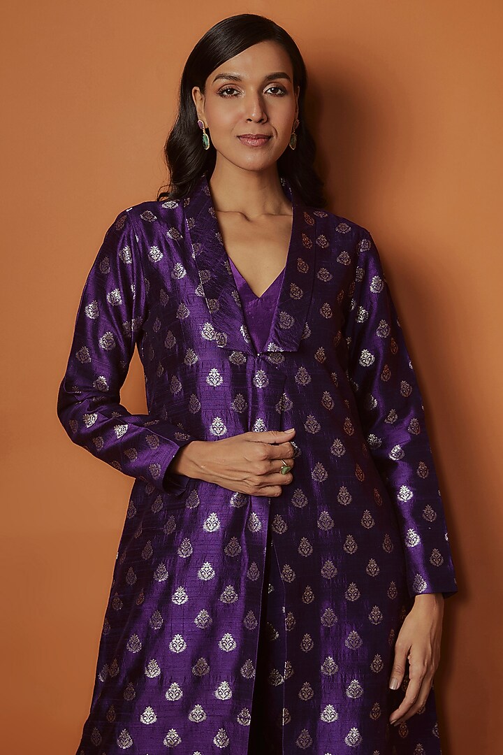 Purple Silk Boota Jacket Set by Sobariko at Pernia's Pop Up Shop 2026