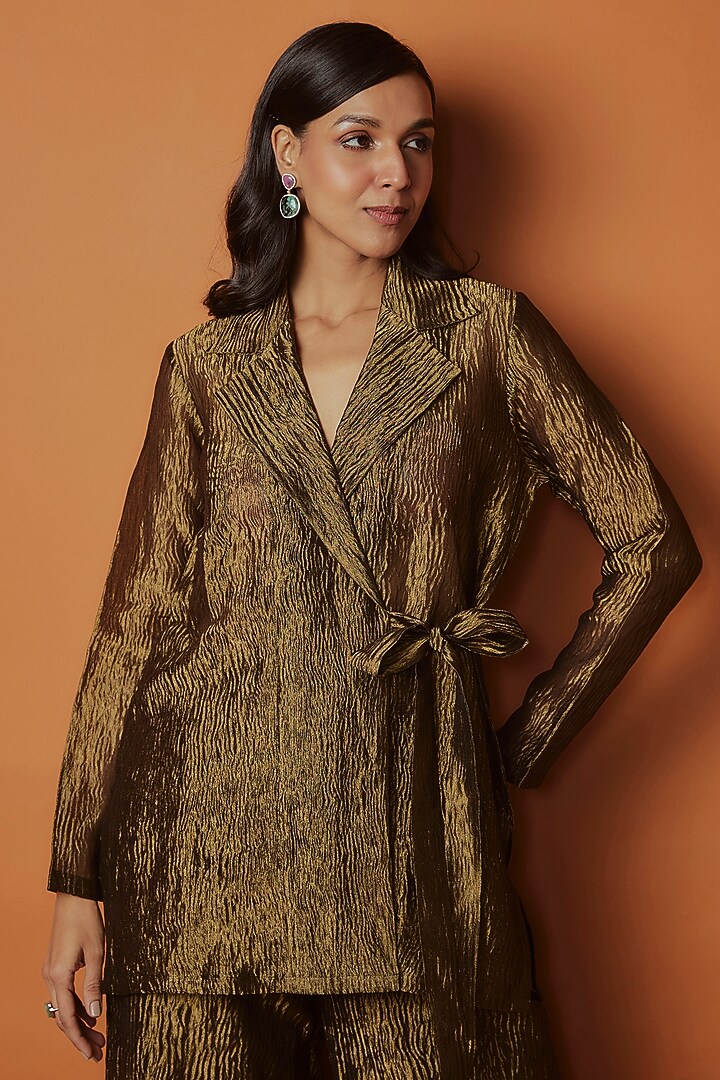 Metallic Gold Crushed Tissue Jacket Set by Sobariko at Pernia's Pop Up Shop