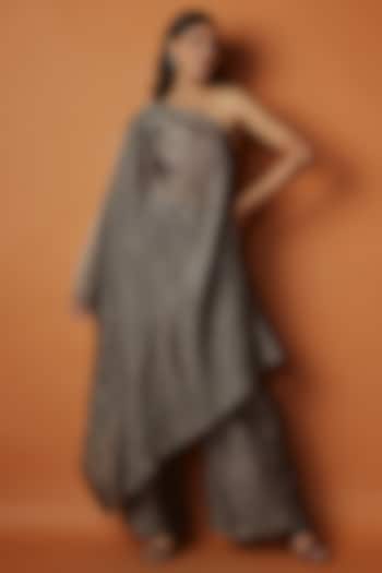 Metallic SIlver Crushed Tissue One-Shoulder Cape Set by Sobariko at Pernia's Pop Up Shop