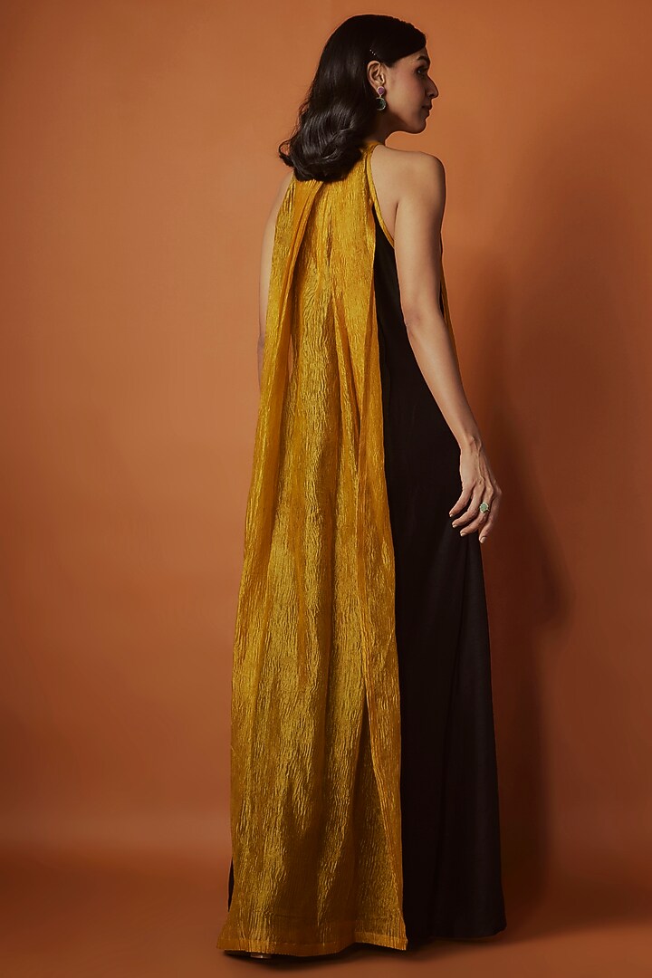Metallic Gold & Black Crushed Tissue Maxi Vacation Dress by Sobariko at Pernia's Pop Up Shop