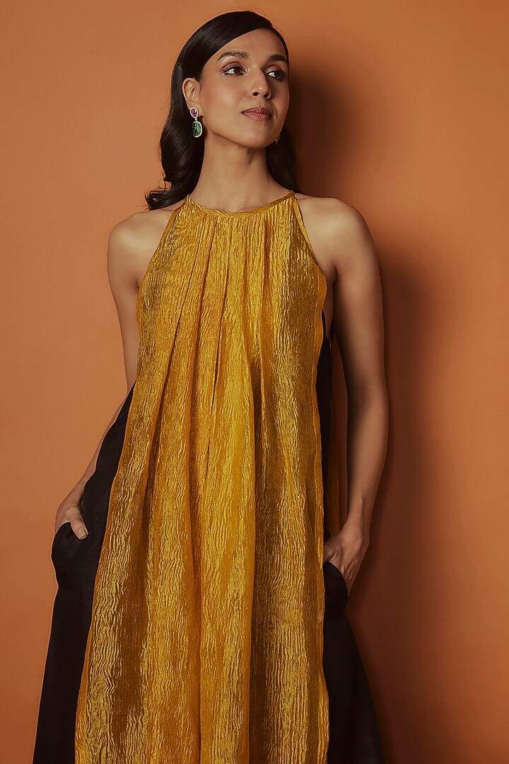 Metallic Gold & Black Crushed Tissue Maxi Vacation Dress by Sobariko at Pernia's Pop Up Shop