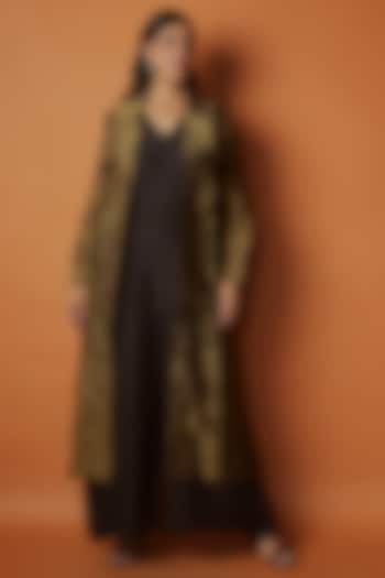 Black Crushed Tissue Jumpsuit With Trench Jacket by Sobariko at Pernia's Pop Up Shop