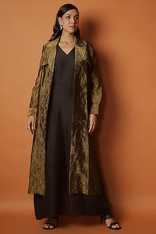 Black Crushed Tissue Jumpsuit With Trench Jacket by Sobariko