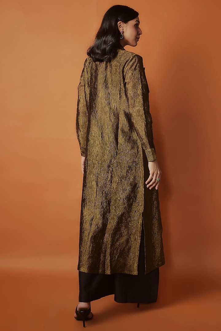 Black Crushed Tissue Jumpsuit With Trench Jacket by Sobariko at Pernia's Pop Up Shop