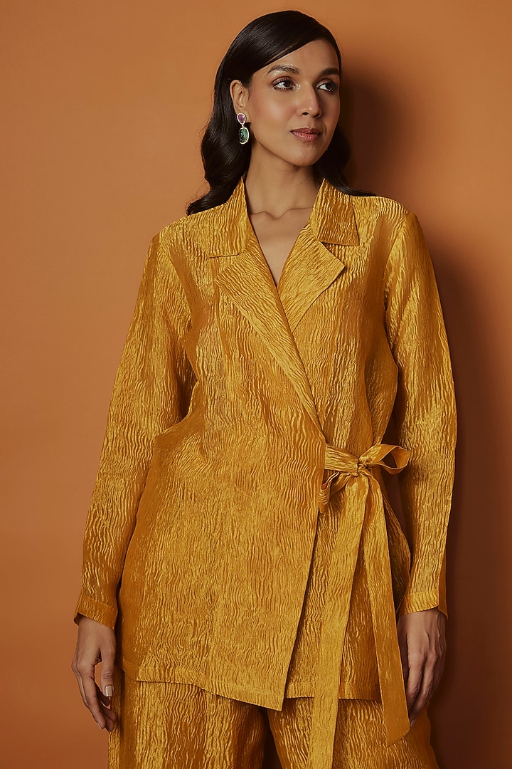 Metallic Gold Crushed Tissue Wrap Blazer Set by Sobariko at Pernia's Pop Up Shop