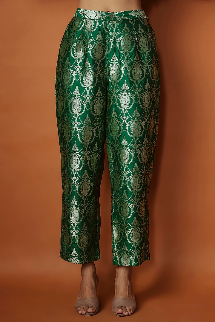 Buy Brocades Solid Emerald Green Pant - Chique