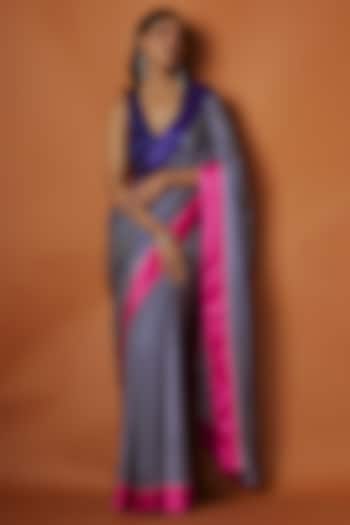 Purple Satin Striped Saree Set by Sobariko