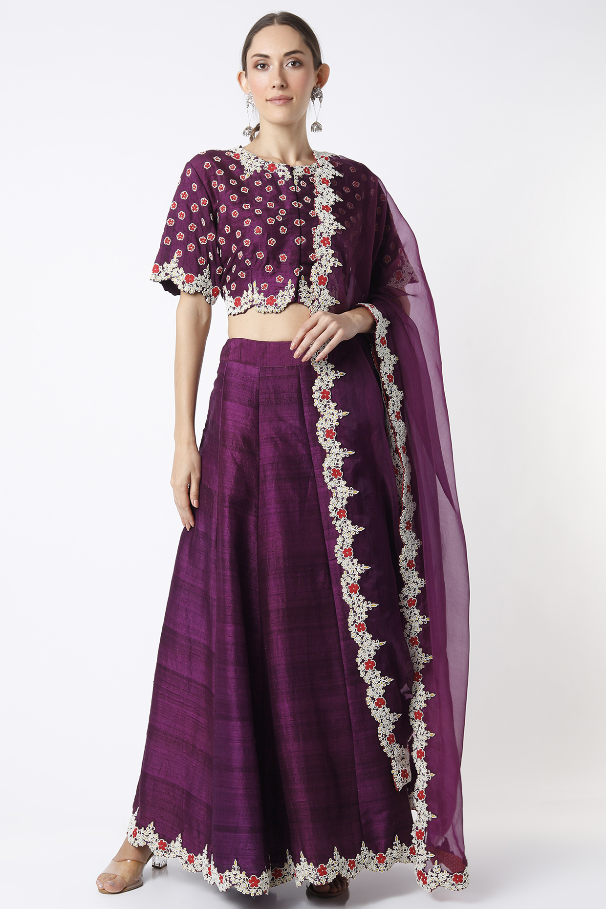 Purple Hand Embroidered  dulhan bday 22 may Lehenga Set by Soumodeep Dutta at Pernia's Pop Up Shop